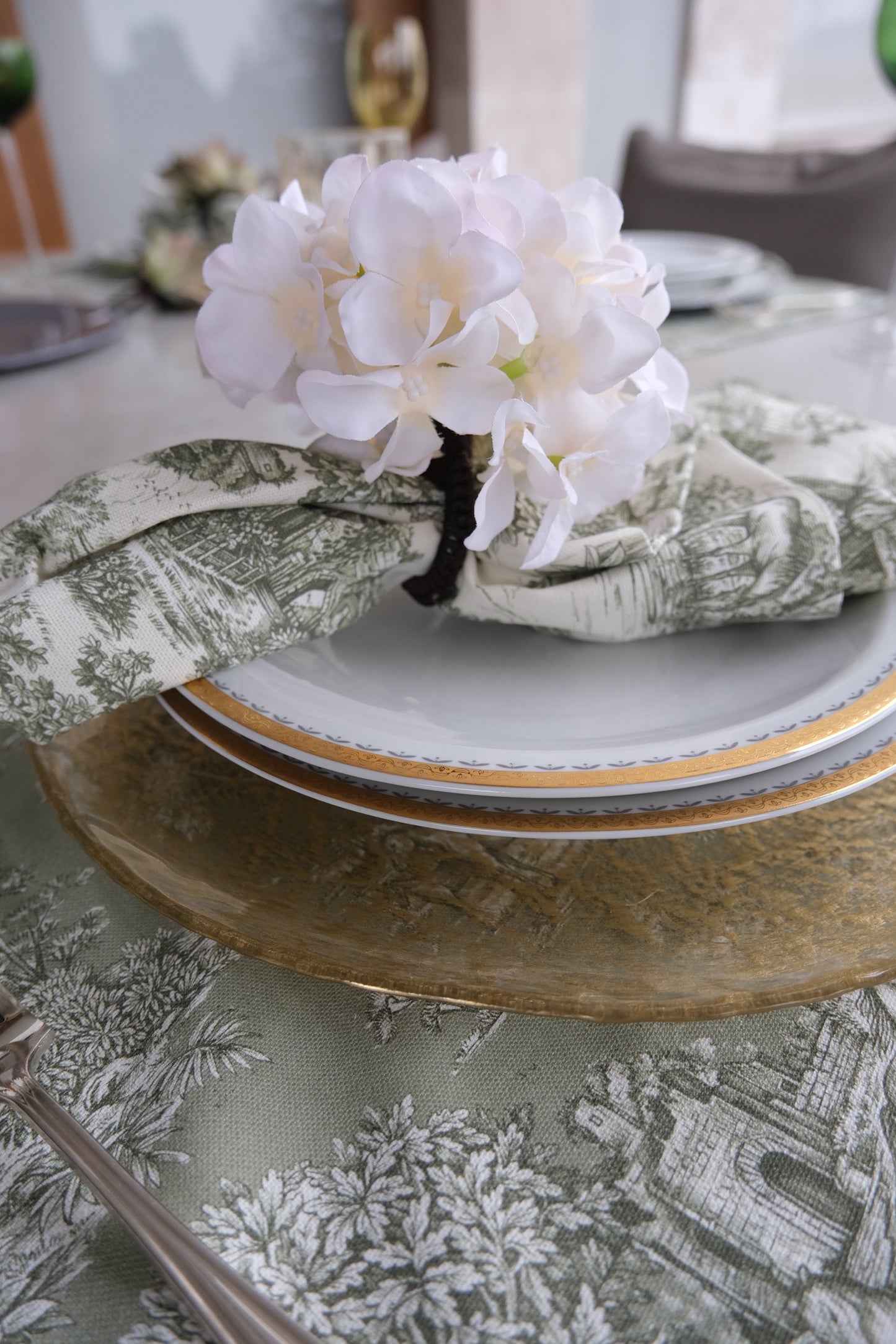 Servilleta Toile de Jouy (beige y verde)