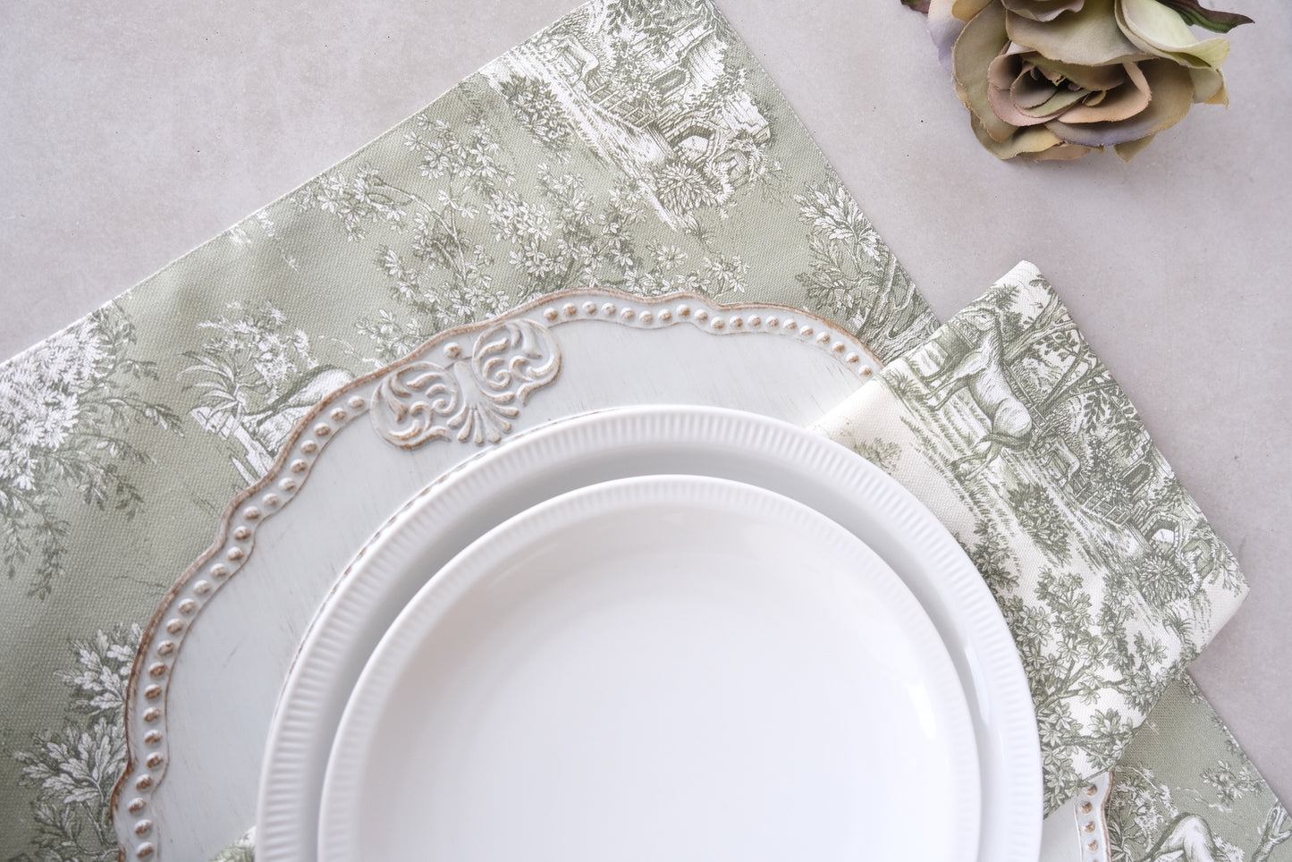 Servilleta Toile de Jouy  (beige y verde)