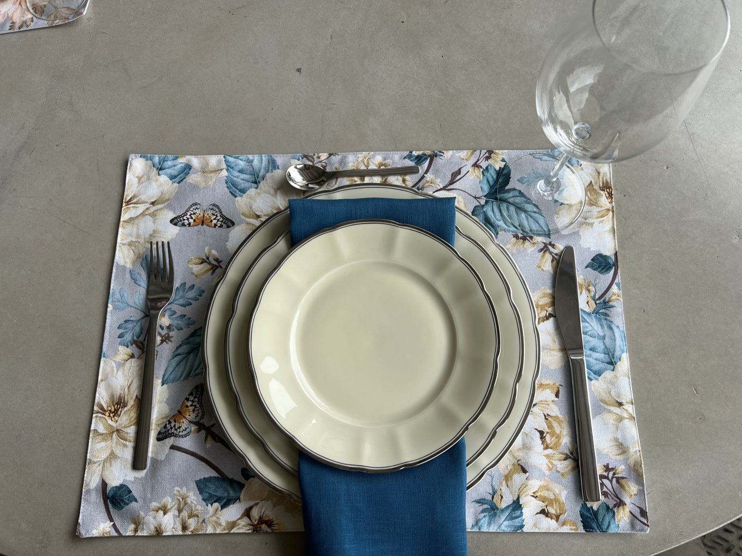 Mantel Individual - Flor (Azul)